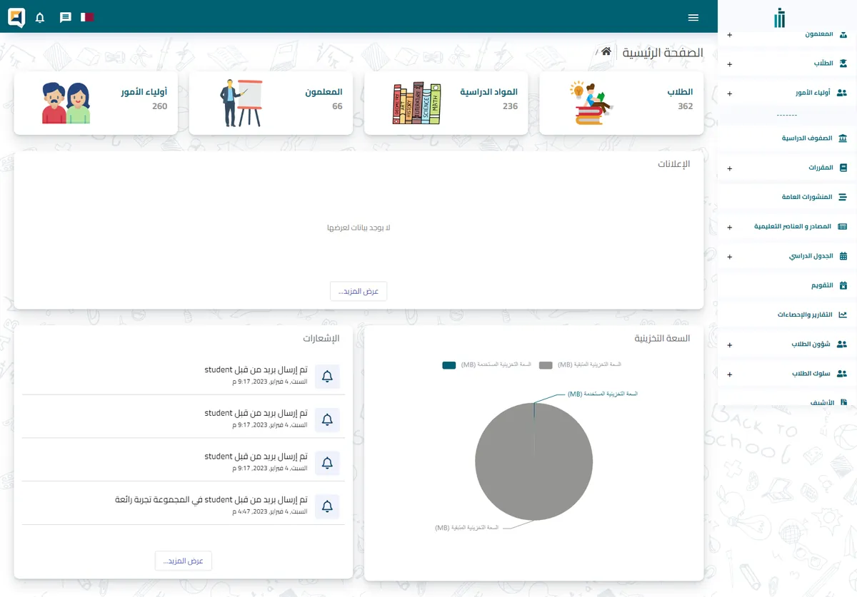 لوحة إدارة منصة التعليم الإلكتروني