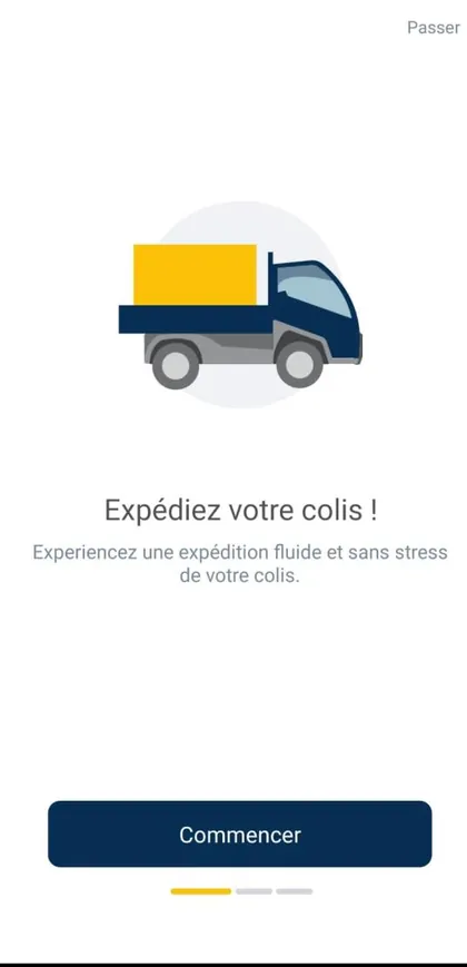 Écran d'accueil de l'application JTS : « Expédiez votre colis »